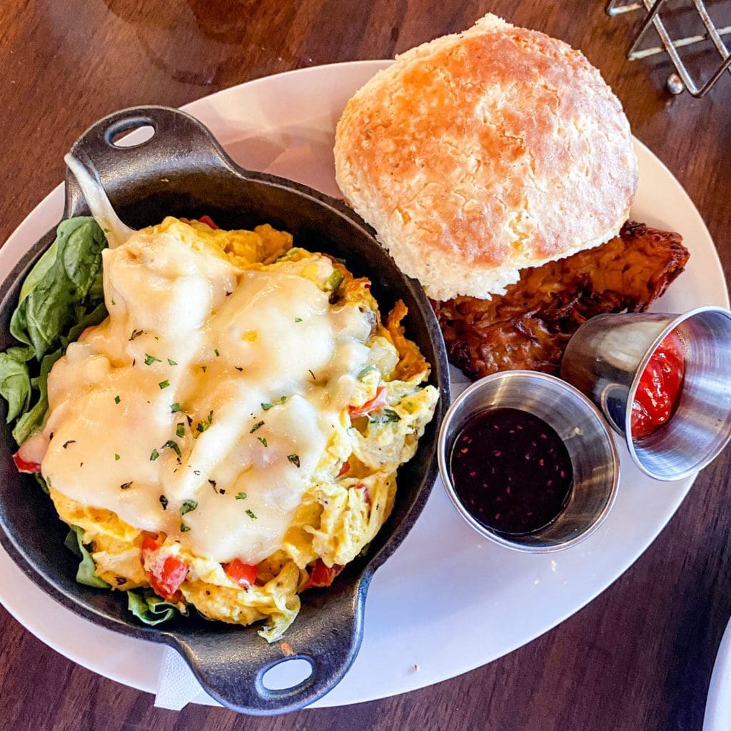 Yardwork Skillet, hash brown, and biscuit from Big Bad Breakfast Restaurant.