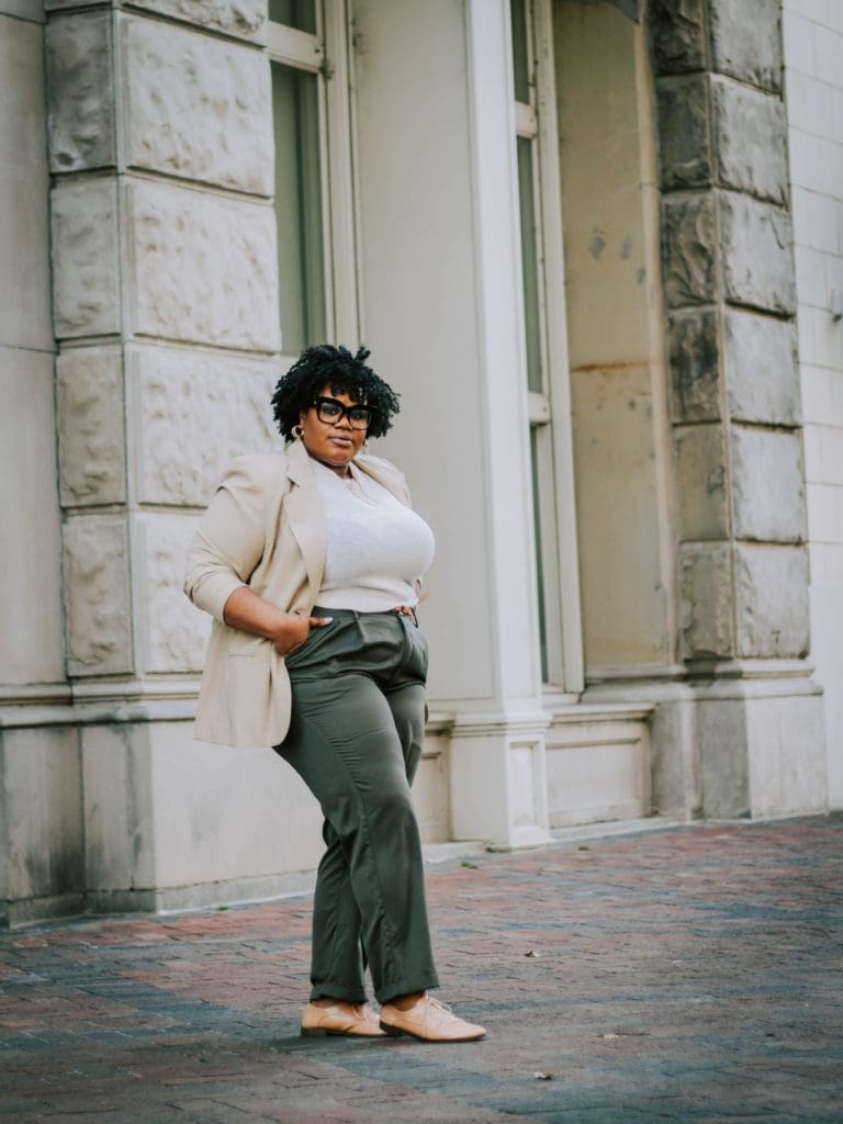 Plus-size workwear for women returning back into the office.