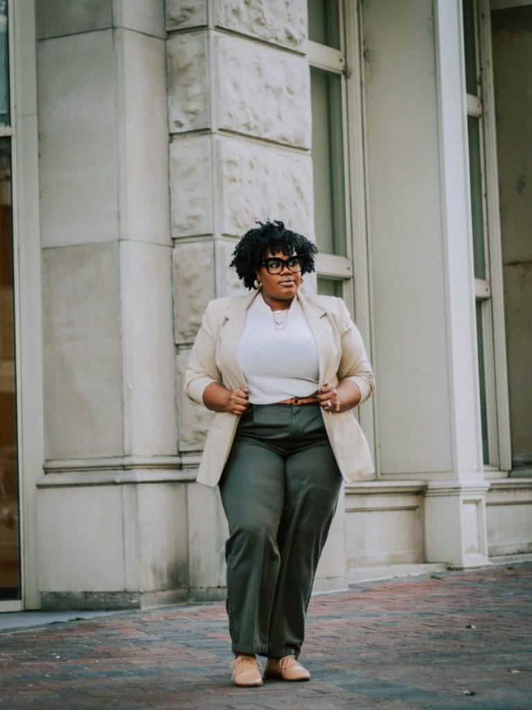 Plus-size workwear for women returning back into the office.