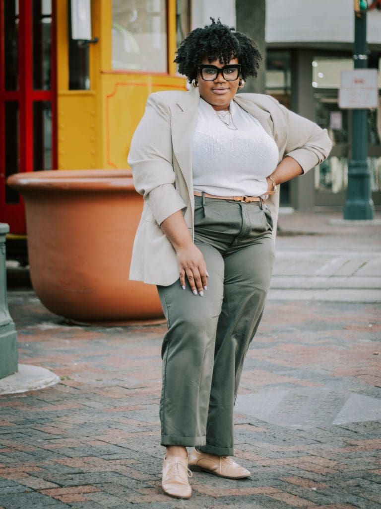 Plus-size workwear for women returning back into the office.